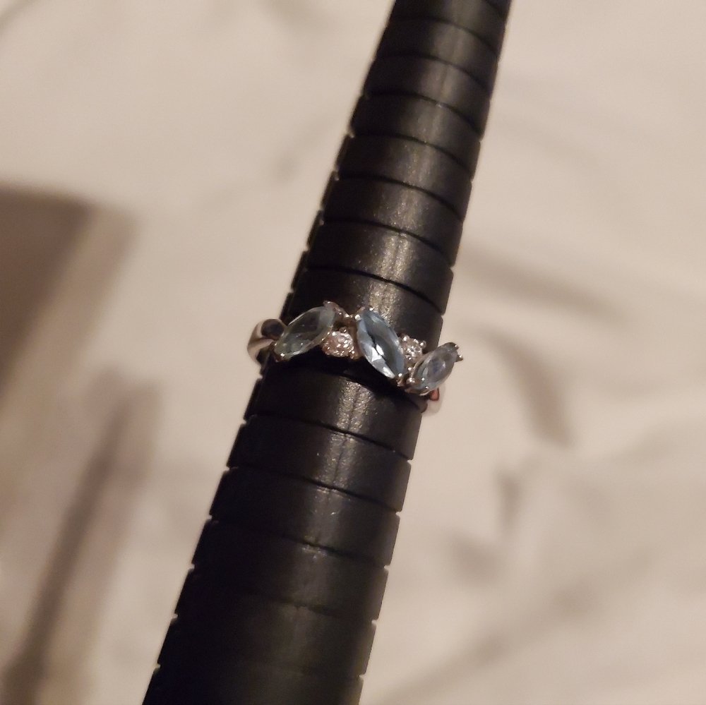 Silver Crystal Aquamarine Statement Ring - image 3